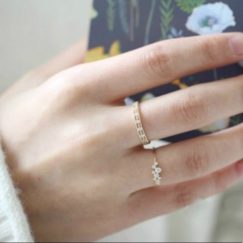 NEW 18k Yellow Gold Diamond Layered Stackable Ring - Picture 9 of 9